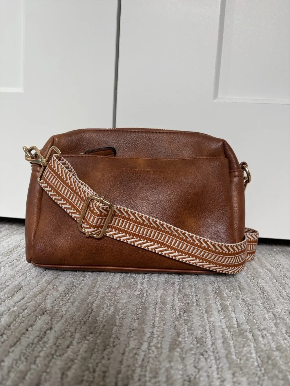Brown Bostanten Vegan Leather Crossbody Bag